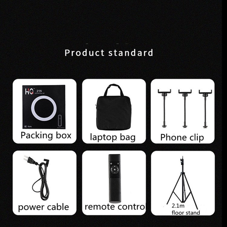 Kit d'éclairage vidéo de vlogging HQ-18N 18 pouces 45cm Anneau LED avec télécommande, pince téléphone et support trépied 2,1m, prise EU, 18 pouces