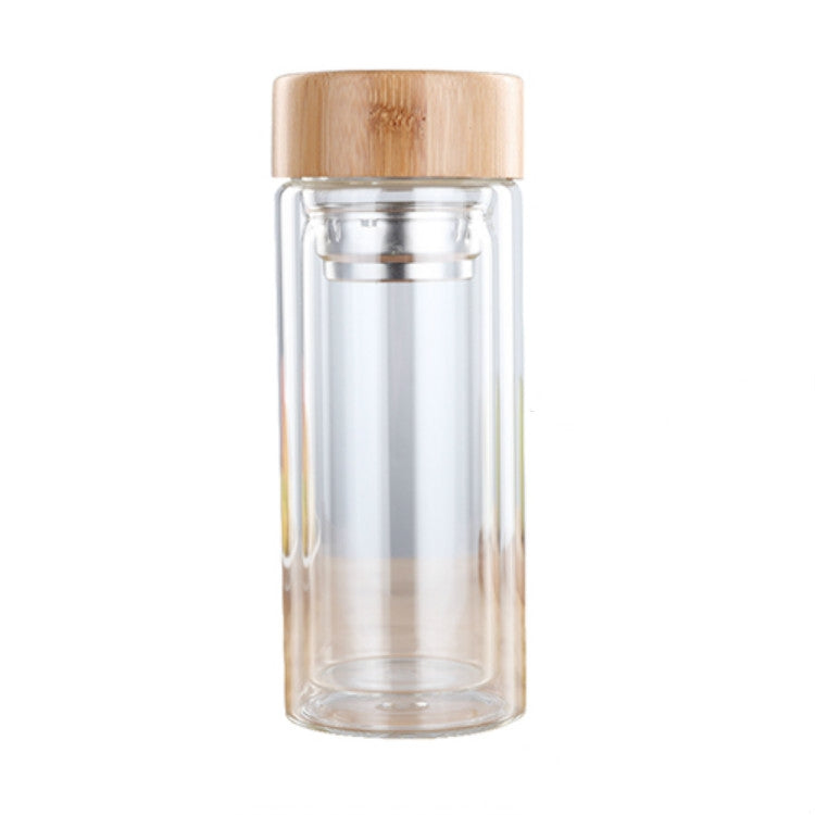 Bouteilles d'eau en verre avec infuseur, couvercle en bambou, double paroi, portables, pour extérieur, 350 ml, 450 ml