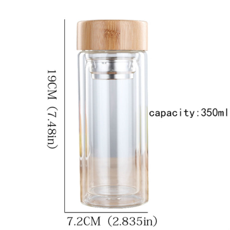 Bouteilles d'eau en verre avec infuseur, couvercle en bambou, double paroi, portables, pour extérieur, 350 ml, 450 ml