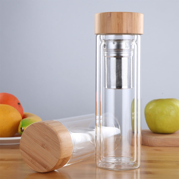 Bouteilles d'eau en verre avec infuseur, couvercle en bambou, double paroi, portables, pour extérieur, 350 ml, 450 ml