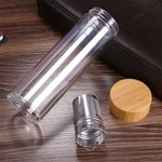Bouteilles d'eau en verre avec infuseur, couvercle en bambou, double paroi, portables, pour extérieur, 350 ml, 450 ml