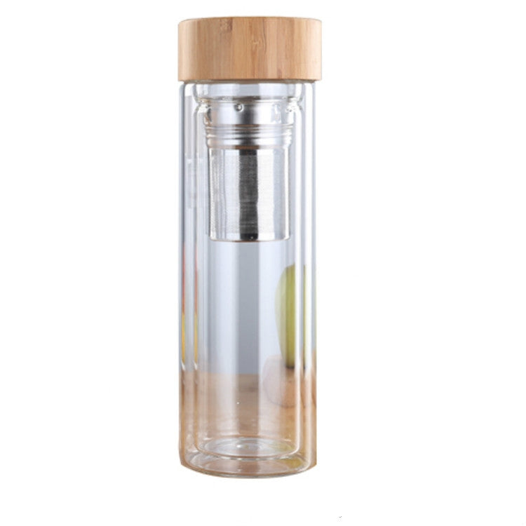 Bouteilles d'eau en verre avec infuseur, couvercle en bambou, double paroi, portables, pour extérieur, 350 ml, 450 ml
