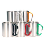 Tasses à eau à double paroi en acier inoxydable Tasse à café avec poignée mousqueton, livraison en couleur aléatoire, tasse à café avec mousqueton