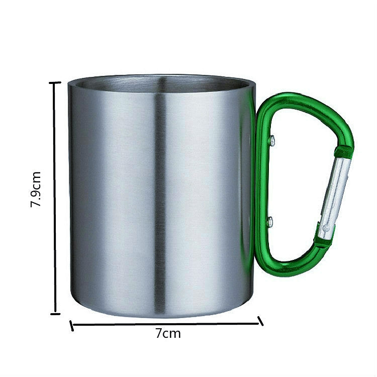 Tasses à eau à double paroi en acier inoxydable Tasse à café avec poignée mousqueton, livraison en couleur aléatoire, tasse à café avec mousqueton