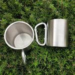Tasses à eau à double paroi en acier inoxydable Tasse à café avec poignée mousqueton, livraison en couleur aléatoire, tasse à café avec mousqueton