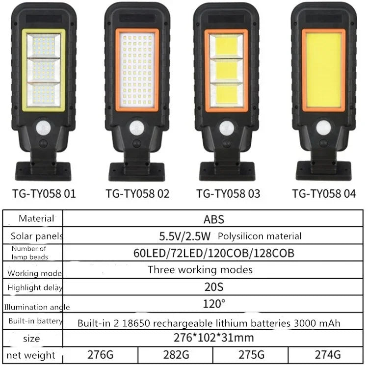 Lampe Murale Solaire à Induction LED, Étanche Extérieure, Éclairage Public, 128 COB