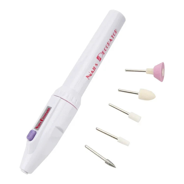 Kit de perceuse électrique pour ongles Embouts Manucure Ongles de pied Pédicure Salon Forme stylo Kit de manucure Perceuse à ongles Tampons Outil de pédicure avec 5 embouts