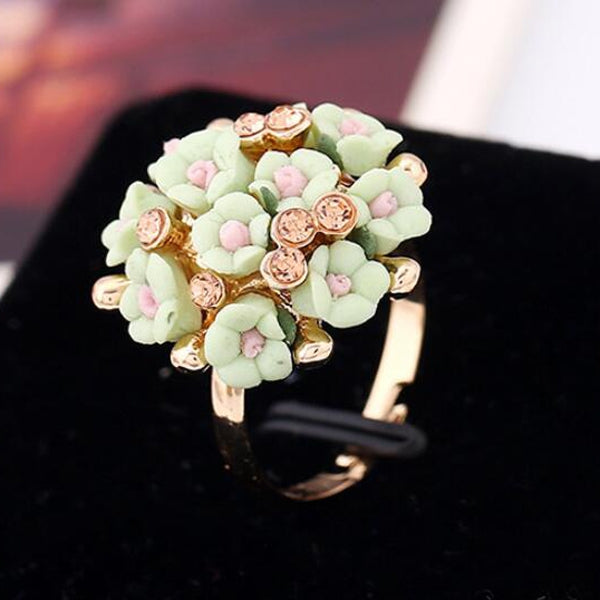 Bague Fleur en Céramique de Mode pour Femmes Bagues de Mariage Ajustables Bijoux, Vert, Bleu, Blanc, Rose clair, Violet, Rouge, Rouge orangé