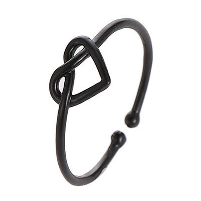 Bagues Ouvertes Réglables en Forme de Cœur Creux, Simples et Mignonnes pour Filles, Noir, Or, Argent