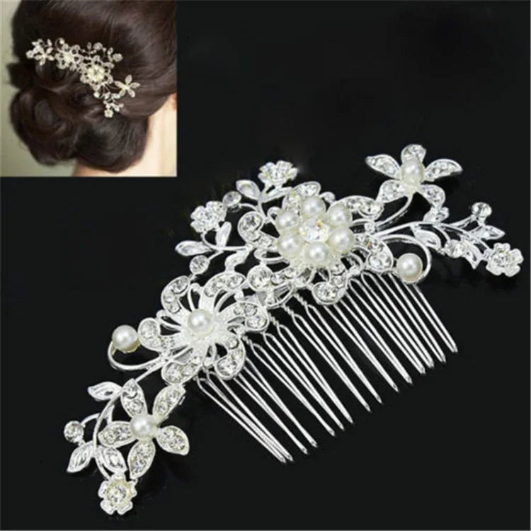 Épingles à Cheveux de Mariage Romantiques en Cristal Perle Fleur Épingle à Cheveux Strass Tiara Couronne de Mariée Épingles à Cheveux Peigne à Cheveux de Mariée