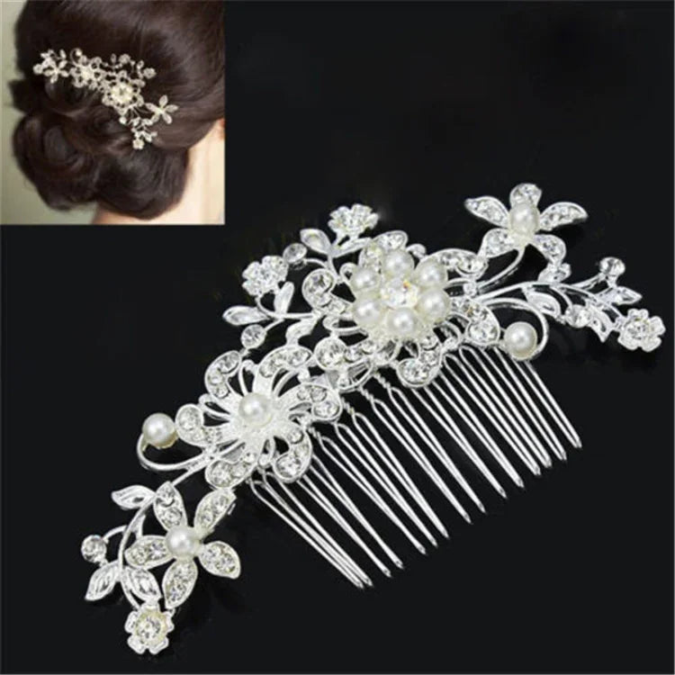 Épingles à Cheveux de Mariage Romantiques en Cristal Perle Fleur Épingle à Cheveux Strass Tiara Couronne de Mariée Épingles à Cheveux Peigne à Cheveux de Mariée