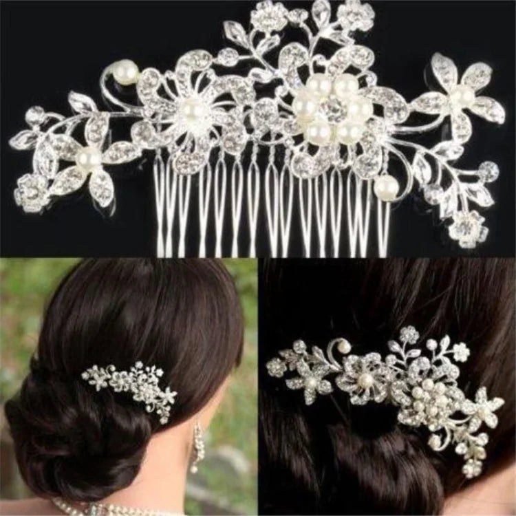 Épingles à Cheveux de Mariage Romantiques en Cristal Perle Fleur Épingle à Cheveux Strass Tiara Couronne de Mariée Épingles à Cheveux Peigne à Cheveux de Mariée