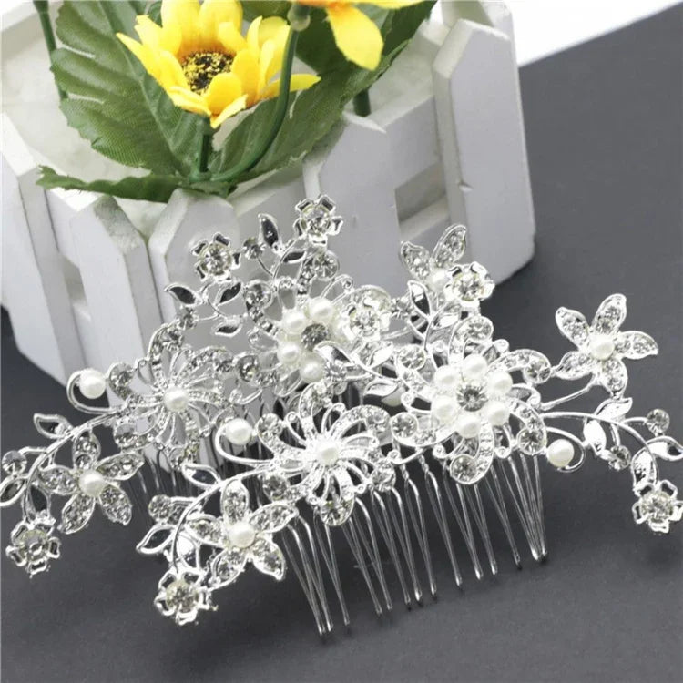 Épingles à Cheveux de Mariage Romantiques en Cristal Perle Fleur Épingle à Cheveux Strass Tiara Couronne de Mariée Épingles à Cheveux Peigne à Cheveux de Mariée