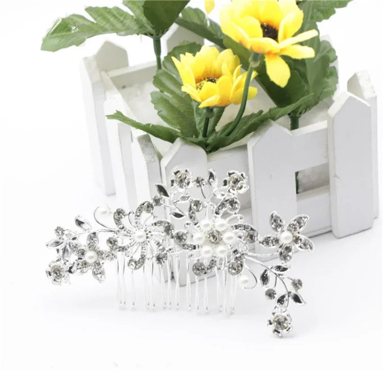 Épingles à Cheveux de Mariage Romantiques en Cristal Perle Fleur Épingle à Cheveux Strass Tiara Couronne de Mariée Épingles à Cheveux Peigne à Cheveux de Mariée