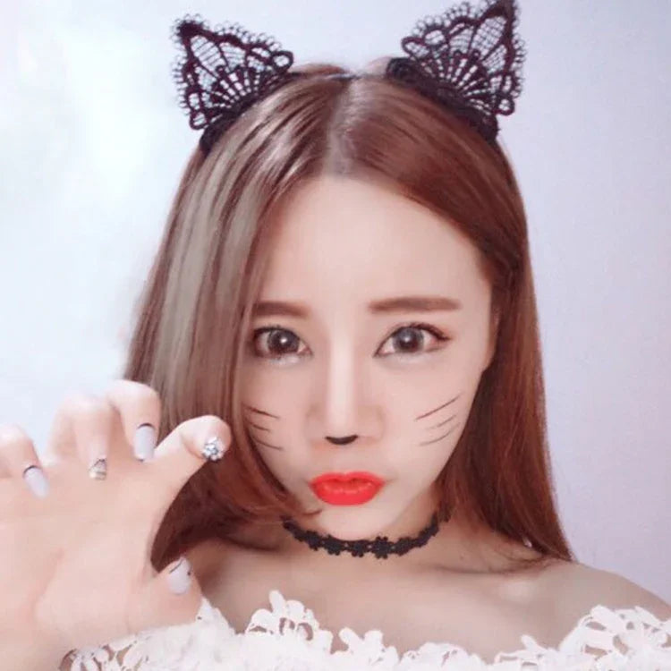 Chaîne de tête pour femmes avec bandeau en dentelle et oreilles de chat mignonnes