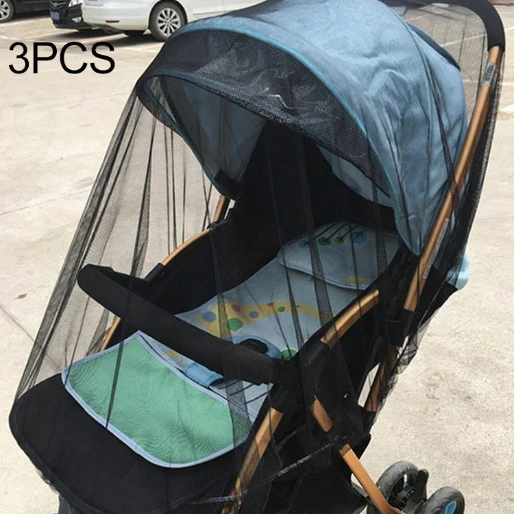 3 filets anti-moustiques pour poussette bébé de 150 cm, filet de protection sûr pour nourrissons, accessoires pour poussette, moustiquaire