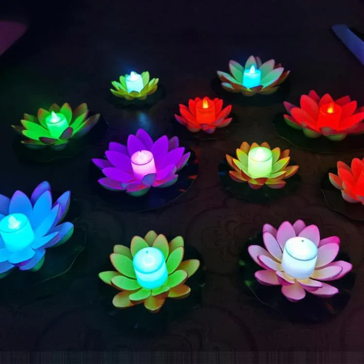 Lampe LED d'inondation 3 couleurs en forme de fleur de lotus artificielle flottante pour piscine extérieure et fête