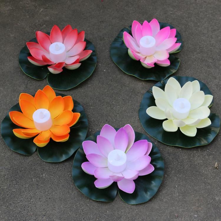 Lampe LED d'inondation 3 couleurs en forme de fleur de lotus artificielle flottante pour piscine extérieure et fête