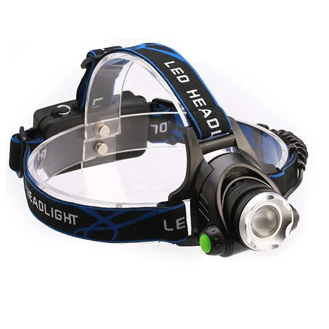 Lampe torche LED T6 à zoom forte lumière lampe frontale pour pêche, camping