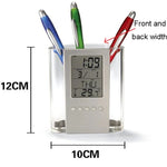 Porte-crayon horloge de bureau transparente Horloge numérique de table de bureau amovible
