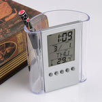 Porte-crayon horloge de bureau transparente Horloge numérique de table de bureau amovible