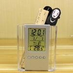 Porte-crayon horloge de bureau transparente Horloge numérique de table de bureau amovible
