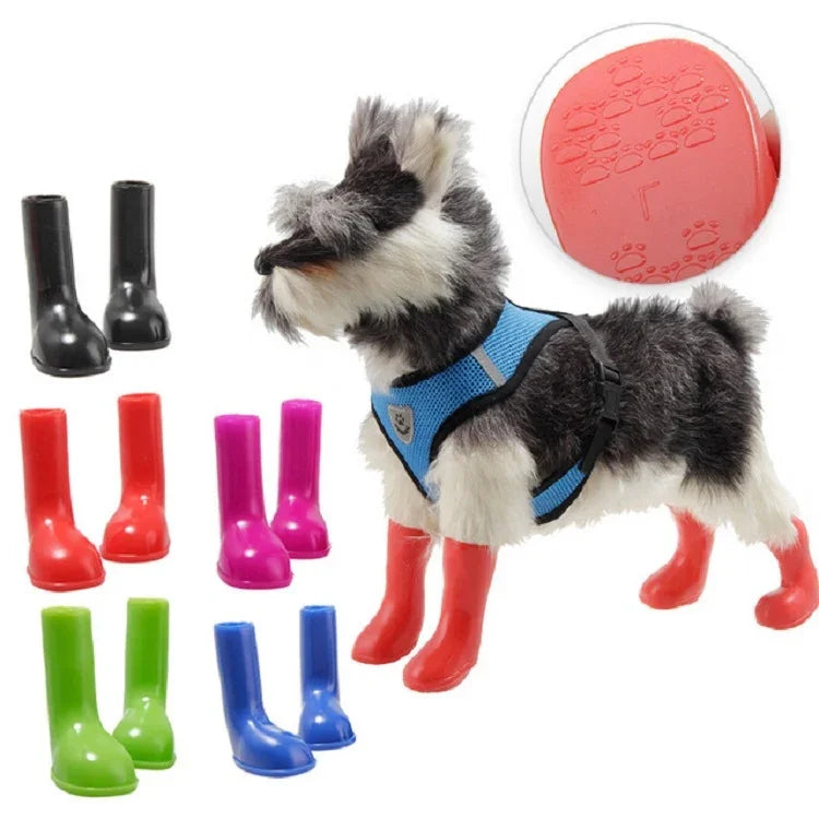 Lot de 4 bottes de pluie imperméables et antidérapantes pour chien, tailles S, M et L.