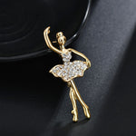 Broche en forme de danseuse de ballet avec fleur et cristaux, or, argent