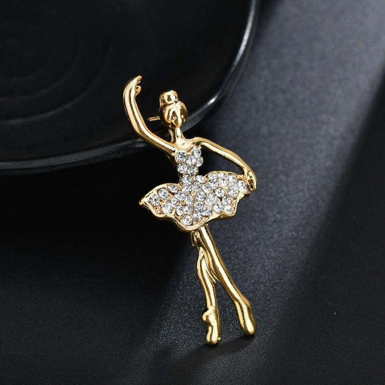 Broche en forme de danseuse de ballet avec fleur et cristaux, or, argent
