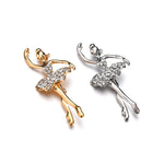 Broche en forme de danseuse de ballet avec fleur et cristaux, or, argent