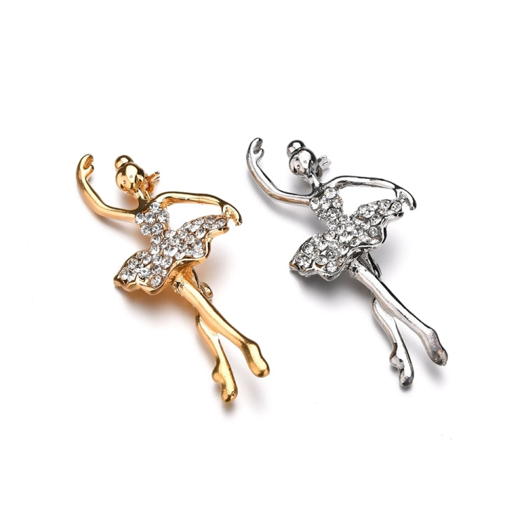 Broche en forme de danseuse de ballet avec fleur et cristaux, or, argent