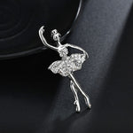 Broche en forme de danseuse de ballet avec fleur et cristaux, or, argent
