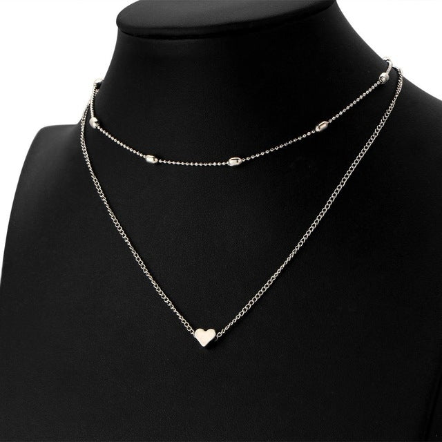 Bijoux Vintage Simple Cuivre Cœur Multi - Couche Collier Ras du Cou Vente en Gros Collier, Argent, Or