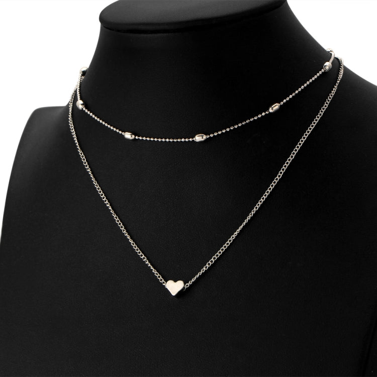 Jewelry Vintage Simple Copper Heart Multi - Layer Clavicle Necklace Wholesale Necklace, Silver, gold