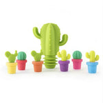 Set créatif de 7 pièces bouchons de bouteille de vin en silicone cactus + marque-verres à vin, bouchon de bouteille de vin 7 en 1