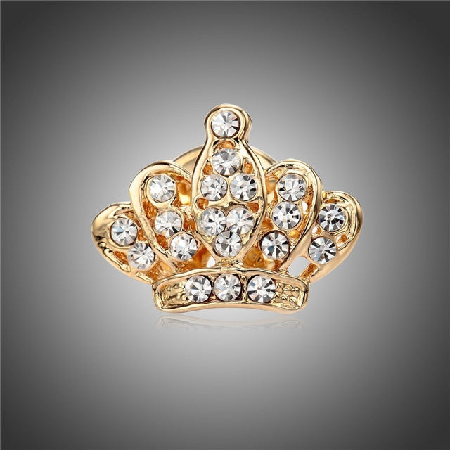 Mini broche en forme de couronne pour femme, or, argent