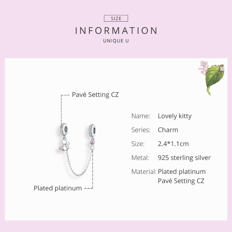 Chaîne de sécurité en argent S925, chat, pour bracelet DIY