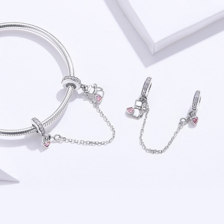 Chaîne de sécurité en argent S925, chat, pour bracelet DIY