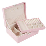 Boîte de rangement de bijoux portable en cuir pour colliers, bagues et montres, double couche