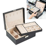 Boîte de rangement de bijoux portable en cuir pour colliers, bagues et montres, double couche