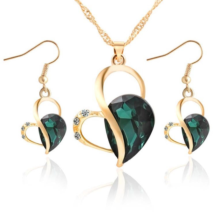 Parure de bijoux boucles d'oreilles et collier avec pendentif cœur en cristal mignon