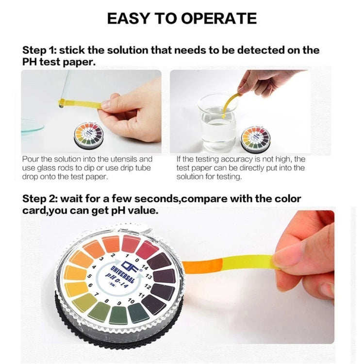 Papier test PH 0-14 de 5 mètres Papier indicateur alcalin-acide pour test d'eau, urine, salive Kits d'analyse de mesure au papier de tournesol