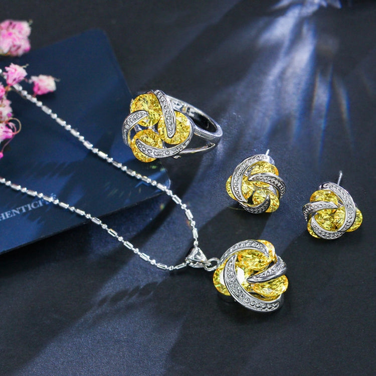 Ensemble de boucles d'oreilles, collier et bague pour femmes, avec nœud en zircon cubique, tailles 7, 9, 6, 8