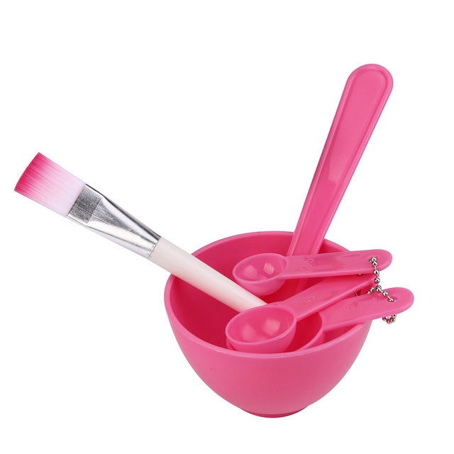 4 en 1 DIY Masque Facial Bol Mélangeur Brosse Cuillère Bâton Brosse Soin du Visage Kit Professionnel pour Femmes Outils de Beauté, Rouge, Bleu, Violet, Jaune Clair