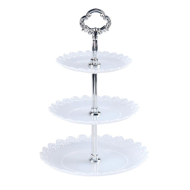 Support de présentation à trois niveaux pour assiettes de fruits, gâteaux, desserts, pour fêtes d'anniversaire, transparent