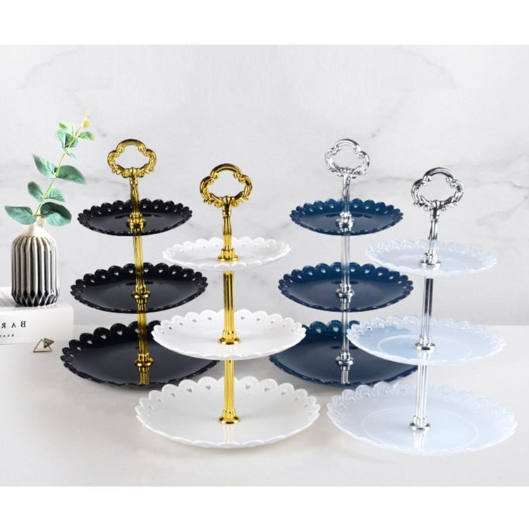 Support de présentation à trois niveaux pour assiettes de fruits, gâteaux, desserts, pour fêtes d'anniversaire, transparent
