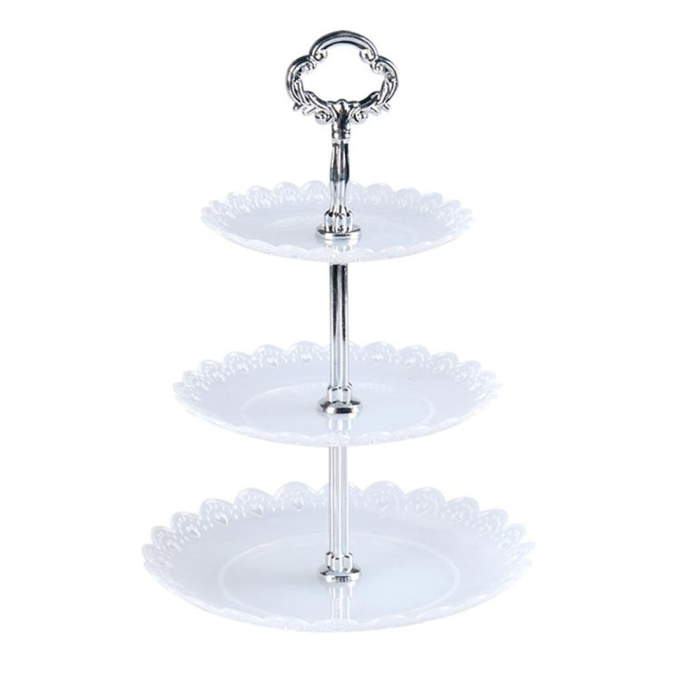 Support de présentation à trois niveaux pour assiettes de fruits, gâteaux, desserts, pour fêtes d'anniversaire, transparent