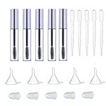 5 Tubes de Mascara Vides de 12 ml avec Bâtonnets à Cils + 5 Entonnoirs et Pipettes de Transfert pour Huile de Ricin, Kit de Conteneurs DIY