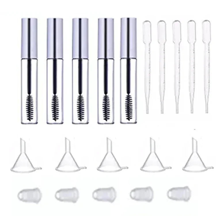 5 Tubes de Mascara Vides de 12 ml avec Bâtonnets à Cils + 5 Entonnoirs et Pipettes de Transfert pour Huile de Ricin, Kit de Conteneurs DIY