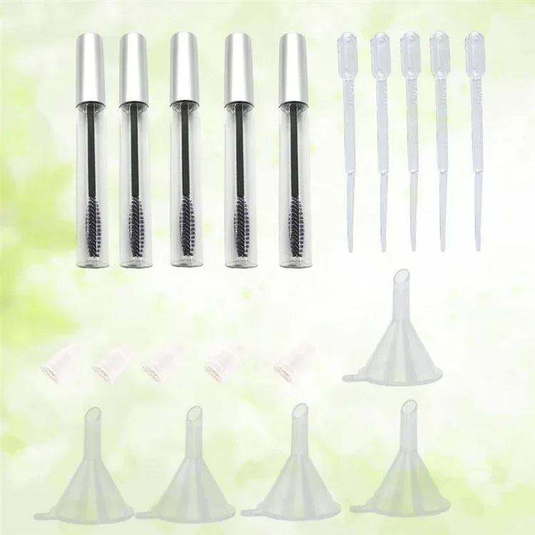 5 Tubes de Mascara Vides de 12 ml avec Bâtonnets à Cils + 5 Entonnoirs et Pipettes de Transfert pour Huile de Ricin, Kit de Conteneurs DIY